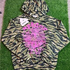 sp8der Men's Camo Hoodie with Pink Spiderweb Graphic